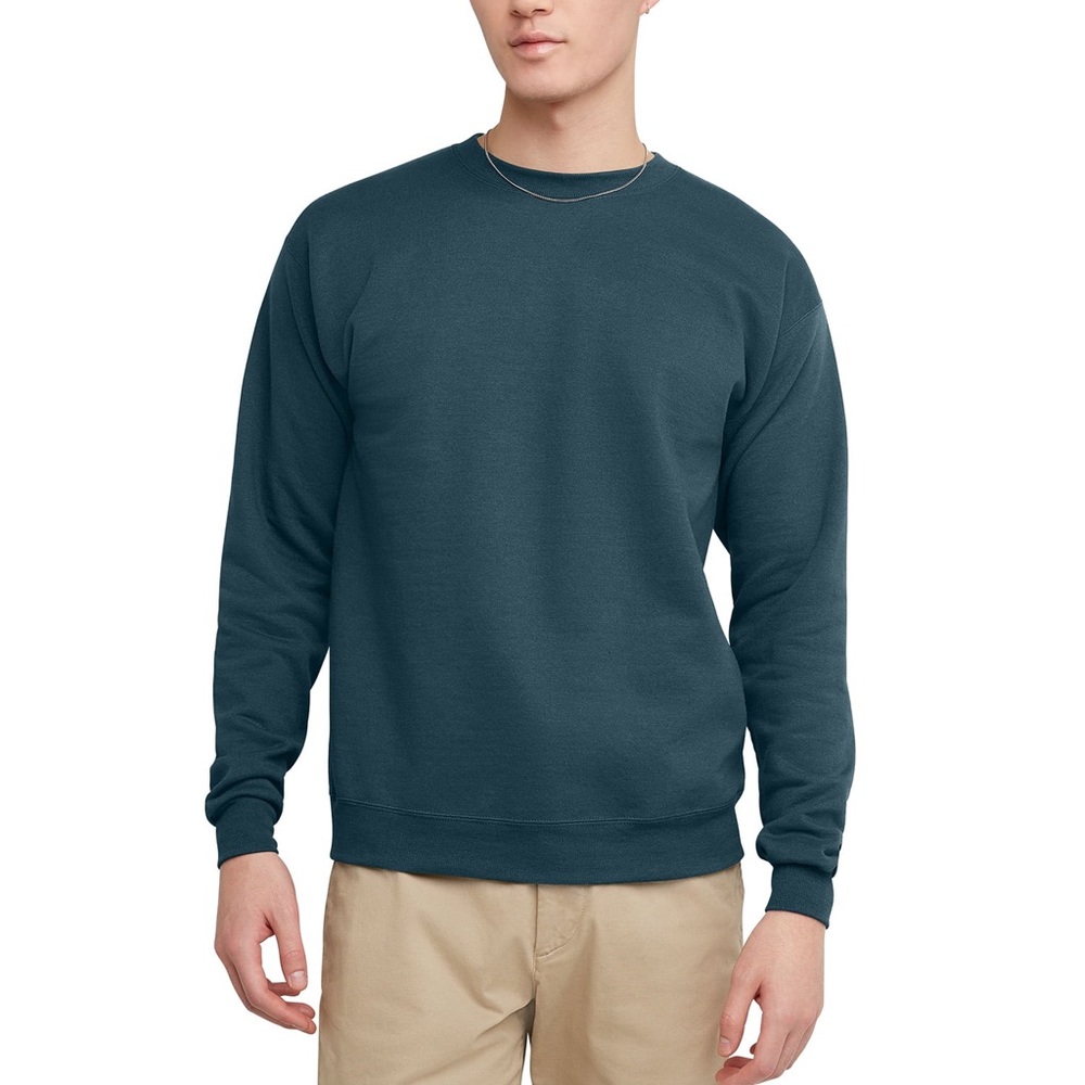 Hanes EcoSmart Fleece Pullover Crewneck Sweatshirt Metallic Teal Unisex L NWOT